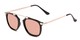 Angle of Rosco #8248 in Black Frame with Pink/Yellow Mirrored Lenses, Women's and Men's Round Sunglasses