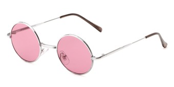 Angle of Dune in Silver Frame with Light Red Lenses, Women's and Men's Round Sunglasses