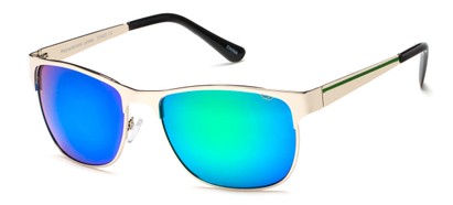 Angle of SW Metal Style #1247 in Silver Frame with Green/Blue Mirrored Lenses, Women's and Men's  