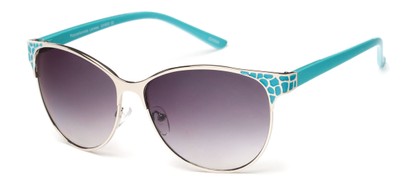 Angle of Kiwi #3620 in Silver/Blue Frame with Smoke Lenses, Women's Cat Eye Sunglasses