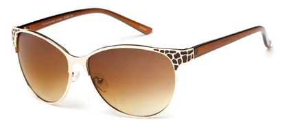 Angle of Kiwi #3620 in Gold/Brown Frame with Amber Lenses, Women's Cat Eye Sunglasses