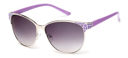 Angle of Kiwi #3620 in Silver/Purple Frame with Smoke Lenses, Women's Cat Eye Sunglasses