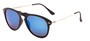 Angle of Galley #3883 in Matte Black/Silver Frame with Blue Mirrored Lenses, Women's and Men's Round Sunglasses