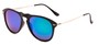 Angle of Galley #3883 in Glossy Black/Silver Frame with Blue/Purple Mirrored Lenses, Women's and Men's Round Sunglasses