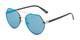Angle of Grayson #5173 in Silver Frame with Blue Mirrored Lenses, Women's and Men's Round Sunglasses