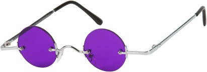 Angle of SW Round Retro Style #31050 in Silver Frame with Purple Lenses, Women's and Men's  