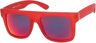 Angle of SW Mirrored Retro Style #493 in Matte Red Frame with Blue Mirrored Lenses, Women's and Men's  