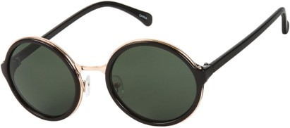 Angle of Sienna #5560 in Black/Gold Frame with Green Lenses, Women's Round Sunglasses