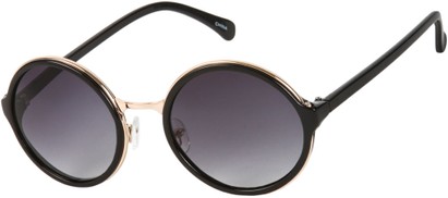 Angle of Sienna #5560 in Black/Gold Frame with Smoke Lenses, Women's Round Sunglasses