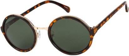 Angle of Sienna #5560 in Tortoise/Gold Frame with Green Lenses, Women's Round Sunglasses