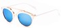 Angle of Tonto #9502 in White/Gold Frame with Blue Lenses, Women's and Men's Round Sunglasses