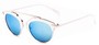 Angle of Tonto #9502 in White/Silver Frame with Blue Mirrored Lenses, Women's and Men's Round Sunglasses