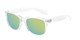 Angle of Jackson in Clear Frame with Yellow/Blue Mirrored Lenses, Women's and Men's Retro Square Sunglasses