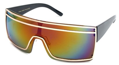 Angle of SW Celebrity Shield Style #1406 in Gold and Black Frame with Revo Lenses, Women's and Men's  