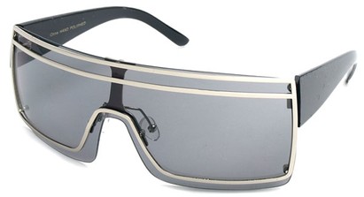 Angle of SW Celebrity Shield Style #1406 in Silver Frame with Smoke Lenses, Women's and Men's  