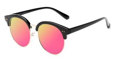 Angle of Tristan #2883 in Black Frame with Pink/Yellow Mirrored Lenses, Women's Browline Sunglasses