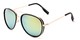 Angle of Cayuga #2687 in Black/Gold Frame with Green/Yellow Mirrored Lenses, Women's and Men's Aviator Sunglasses