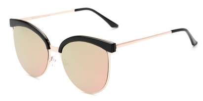 Angle of Seneca #9709 in Black/Gold Frame with Pink/Green Mirrored Lenses, Women's Cat Eye Sunglasses