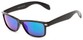 Angle of Elkhorn #4522 in Glossy Black Frame with Blue/Green Mirrored Lenses, Women's and Men's Retro Square Sunglasses