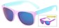 Angle of Waddington #3691 in Pink/Blue Frame with Blue Mirrored Lenses, Women's Retro Square Sunglasses