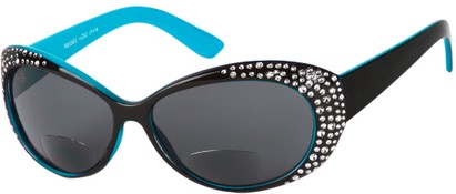 Angle of SW Rhinestone Bifocal Style #54853 in Black/Blue, Women's and Men's  