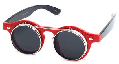 Angle of SW Flip-up Style #1142 in Red and Black Frame with Silver, Women's and Men's  