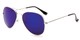 Angle of Santorini #1985 in Silver Frame with Blue Mirrored Lenses, Women's and Men's Aviator Sunglasses
