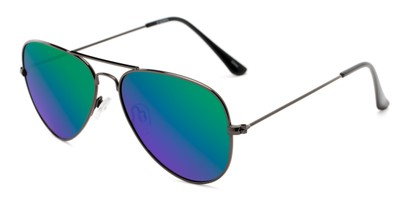 Angle of Santorini #1985 in Grey Frame with Green/Purple Mirrored Lenses, Women's and Men's Aviator Sunglasses