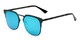 Angle of Striker #4300 in Matte Black Frame with Blue Mirrored Lenses, Women's and Men's Browline Sunglasses